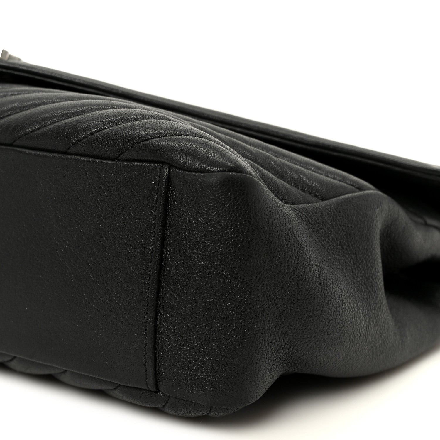 Sheepskin Matelasse Chevron Monogram Large College Satchel Black