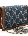 New Denim GG Monogram Dollar Calfskin Enamel Super Mini Dionysus Shoulder Bag Blue Tea Cuir Epilog Electric Blue
