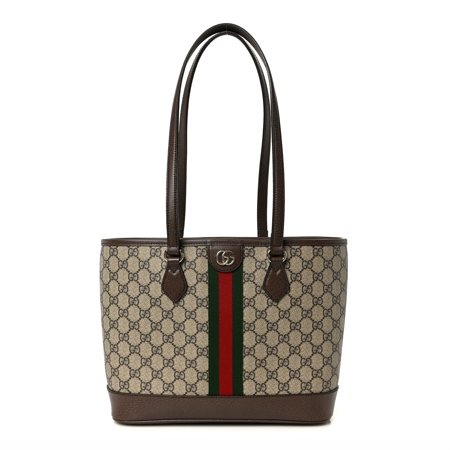 GG Supreme Monogram Textured Calfskin Web Small Ophidia Shoulder Tote Bag Beige Ebony New Acero