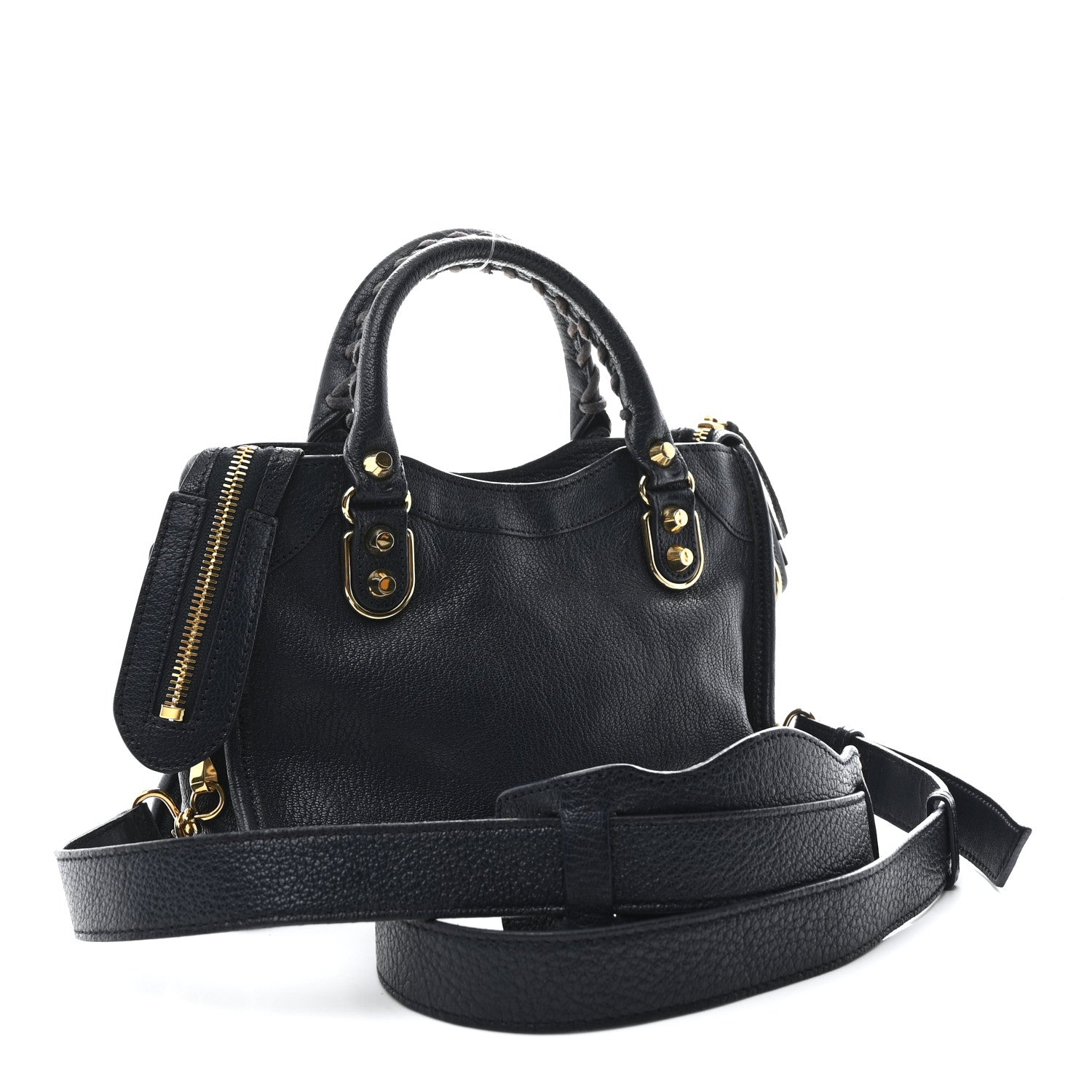 Chevre Gold Metallic Edge Hardware Mini City  Bleu Nuit Dark Sea