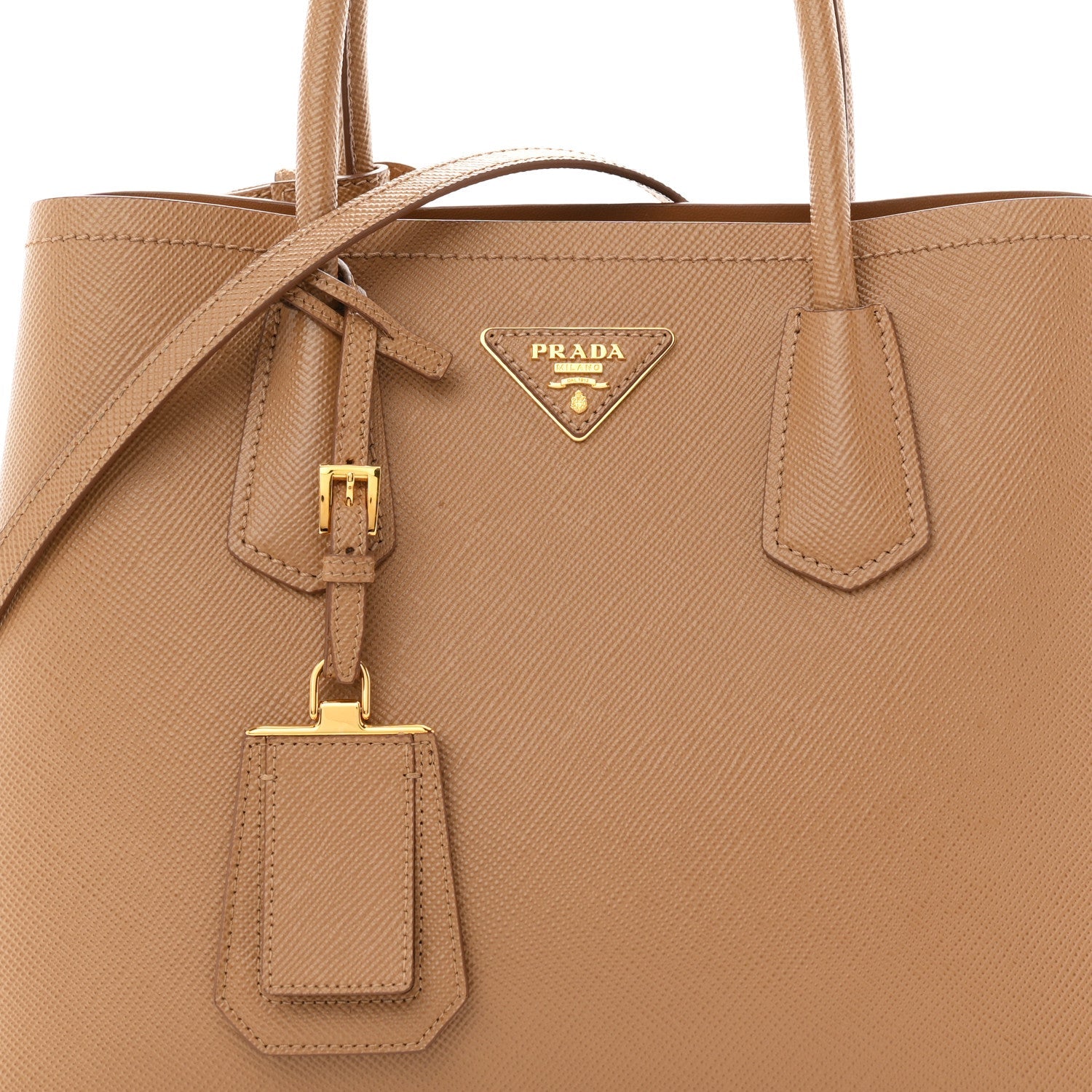 Saffiano Cuir Small Double Bag Caramel