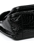 Patent Crocodile Embossed Lambskin Monogram Medium Niki Chain Satchel Black