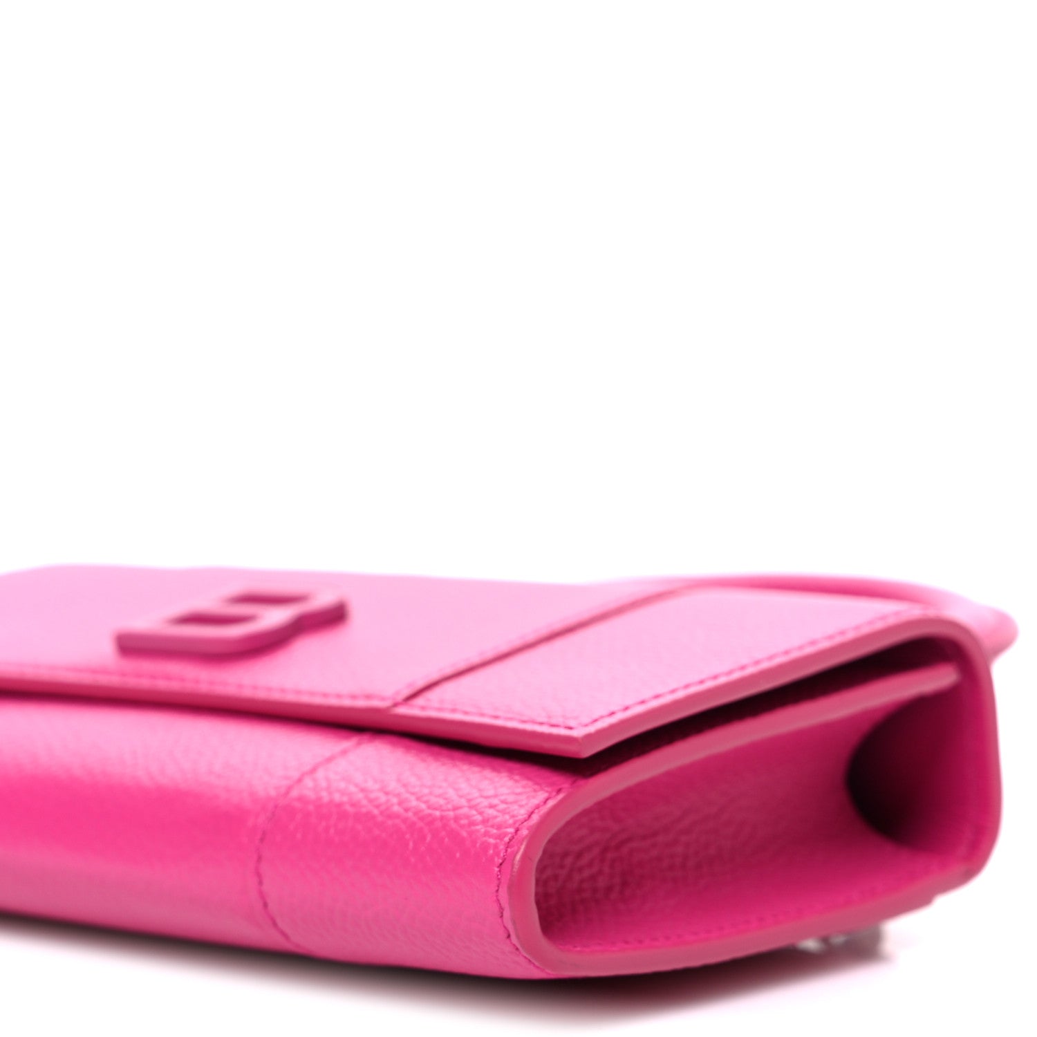 Grained Calfskin Tonal B Hourglass Top Handle Crossbody Phone Holder Fuchsia