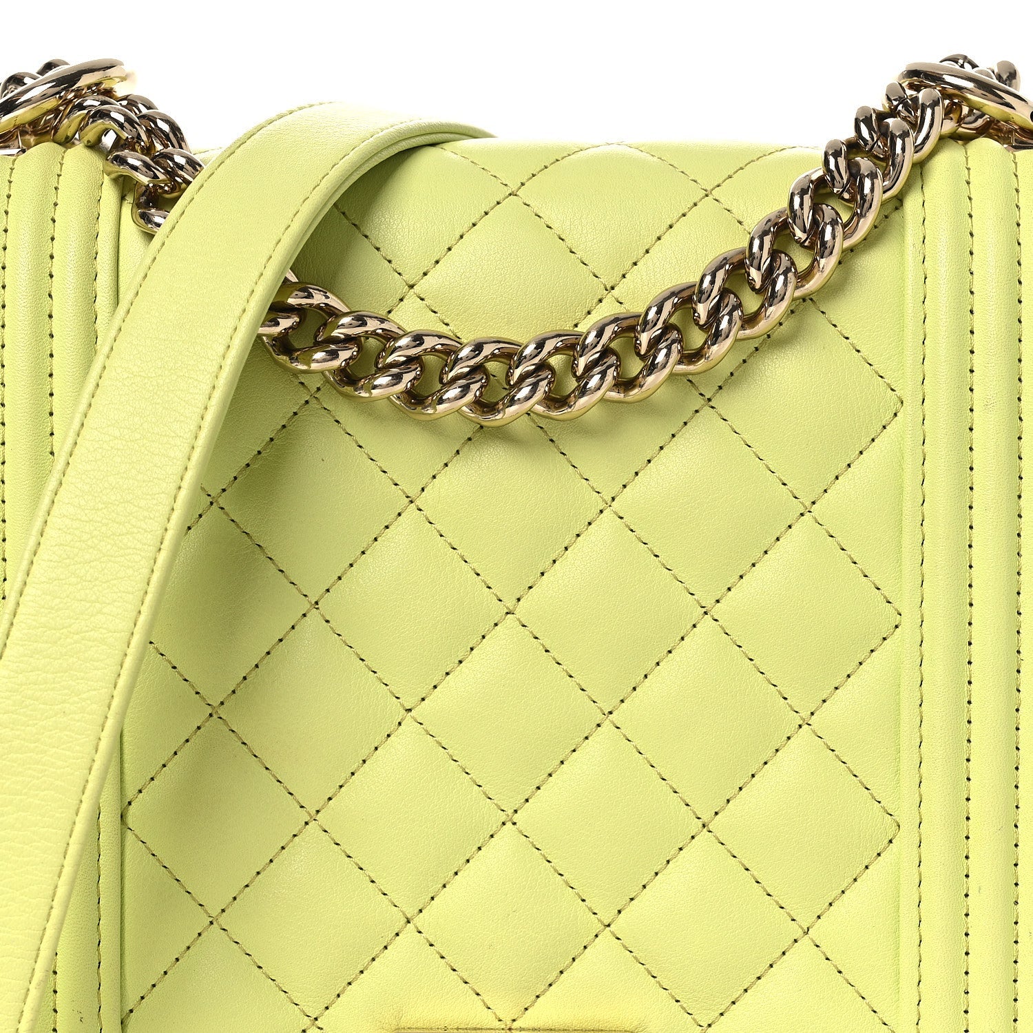 Calfskin Quilted North South Boy Flap Light Green