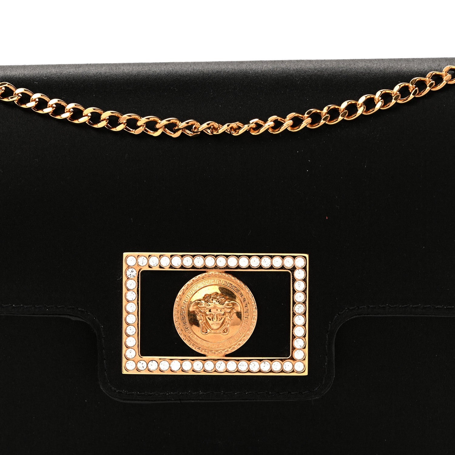 Satin Crystal La Medusa Pouch On Chain Black