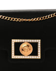 Satin Crystal La Medusa Pouch On Chain Black