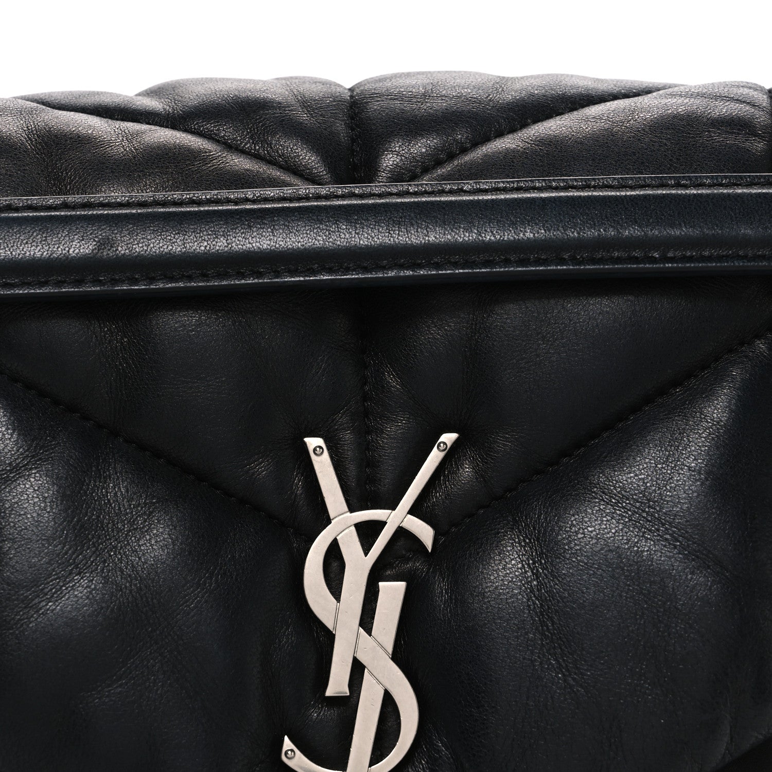 Lambskin Quilted Medium Loulou Puffer Monogram Chain Satchel Black