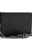 Lambskin Camellia Embossed Wallet On Chain WOC Black