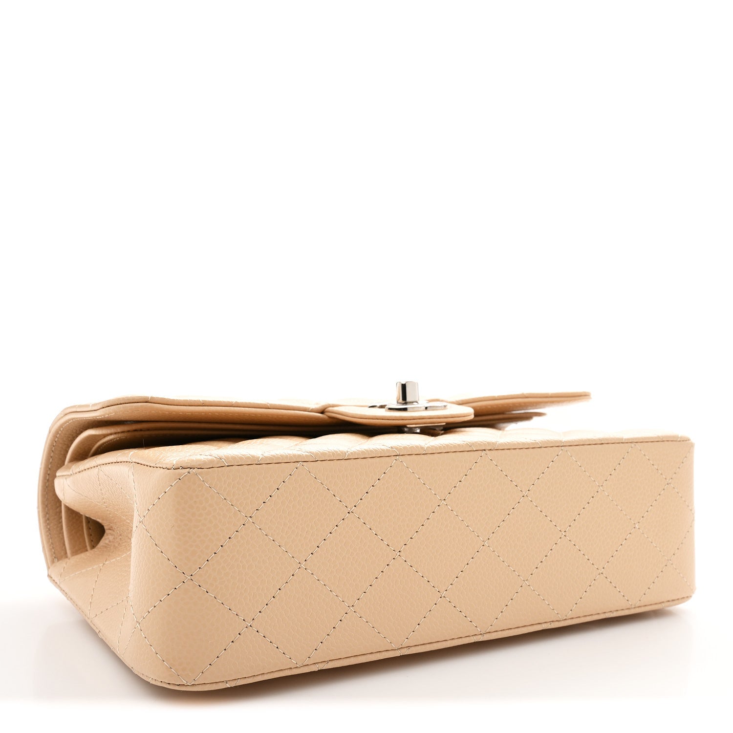 Caviar Quilted Small Double Flap Beige