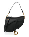 Grained Calfskin Saddle Bag With Strap Black
