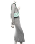 Extra Supple Calfskin Crocodile Embossed Le Cagole Shoulder Bag XS Green Acqua