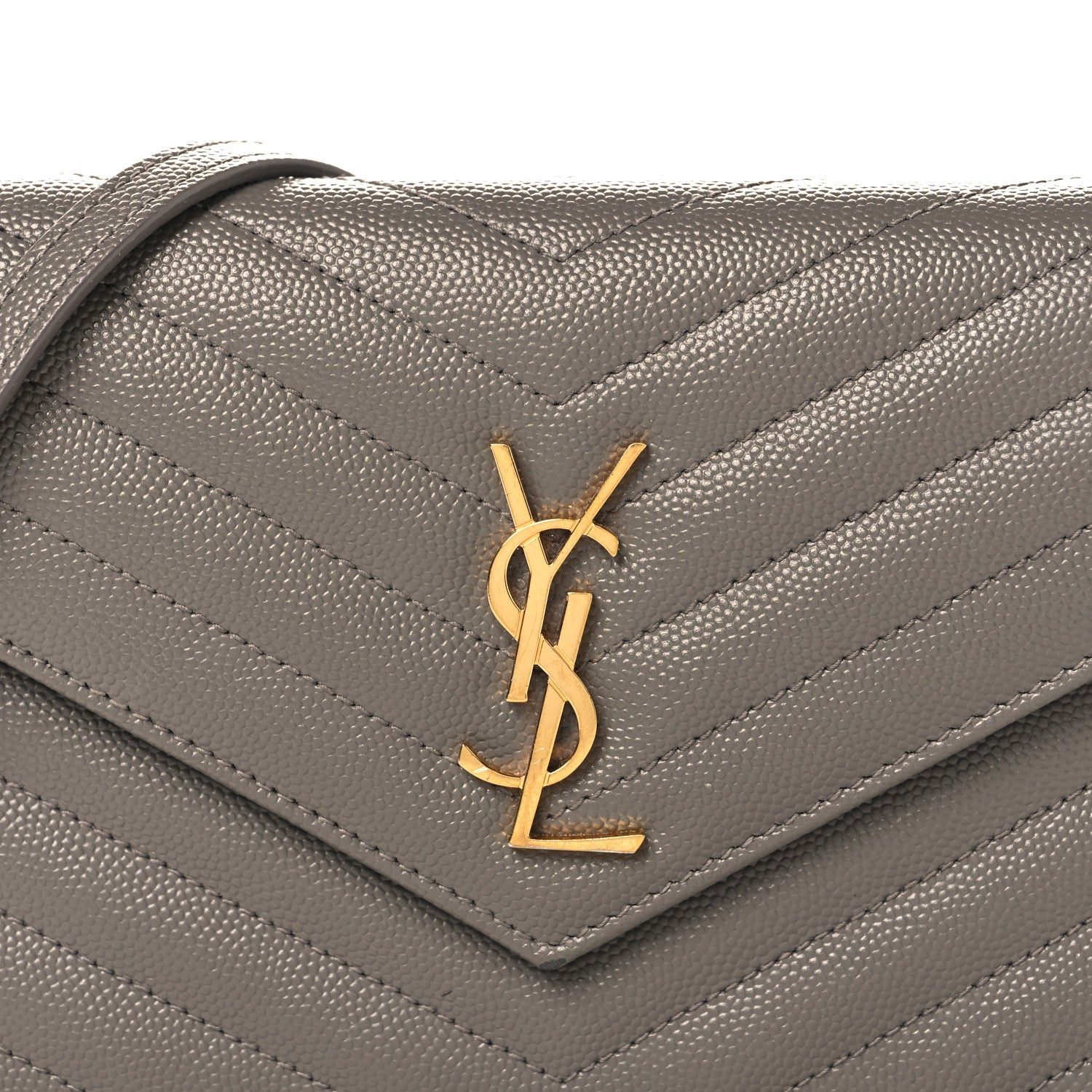 Grain De Poudre Matelasse Chevron Monogram Envelope Chain Wallet Fog