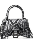 Shiny Calfskin Snakeskin Effect Hourglass Top Handle Bag Mini Silver Black