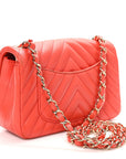 Lambskin Chevron Quilted Mini Rectangular Flap Red