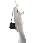 Sheepskin Matelasse Chevron Monogram Medium College Bag Black