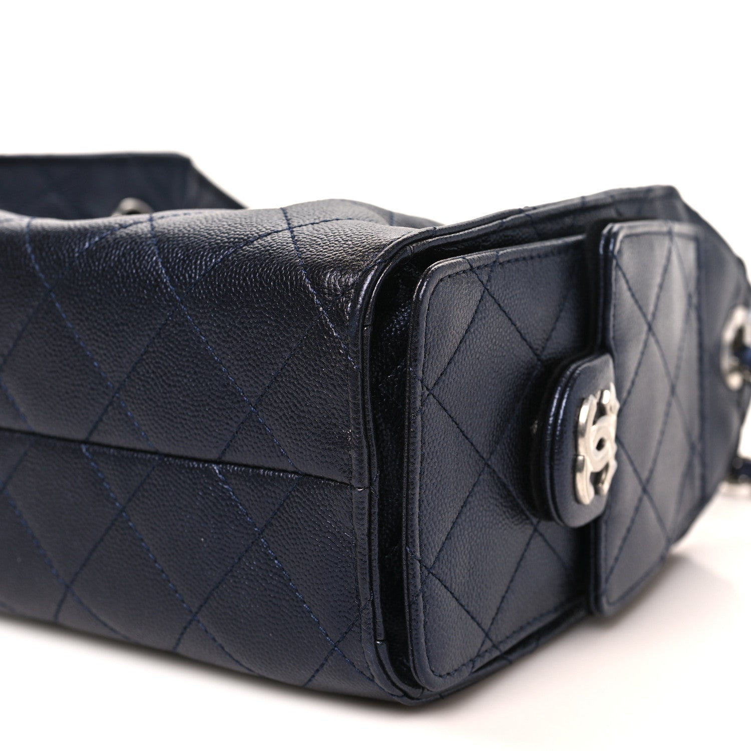 Metallic Caviar Quilted Mini CHNL 25 Handbag Dark Blue