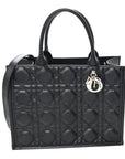Calfskin Macro Cannage Medium Book Tote Black