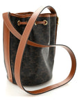 Triomphe Canvas Calfskin Small Drawstring Bucket Bag Tan