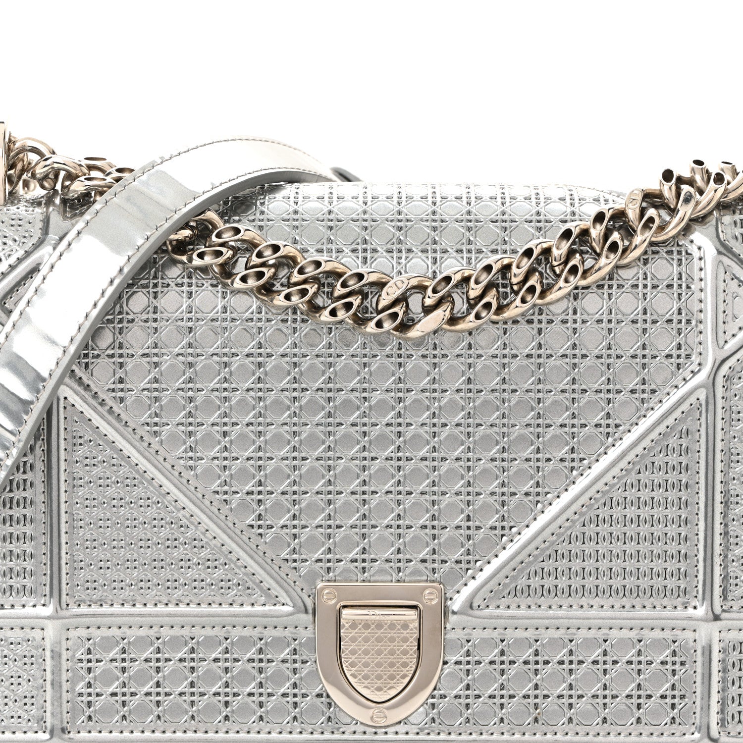 Metallic Patent Micro-Cannage Small D1ORama Flap Bag Silver