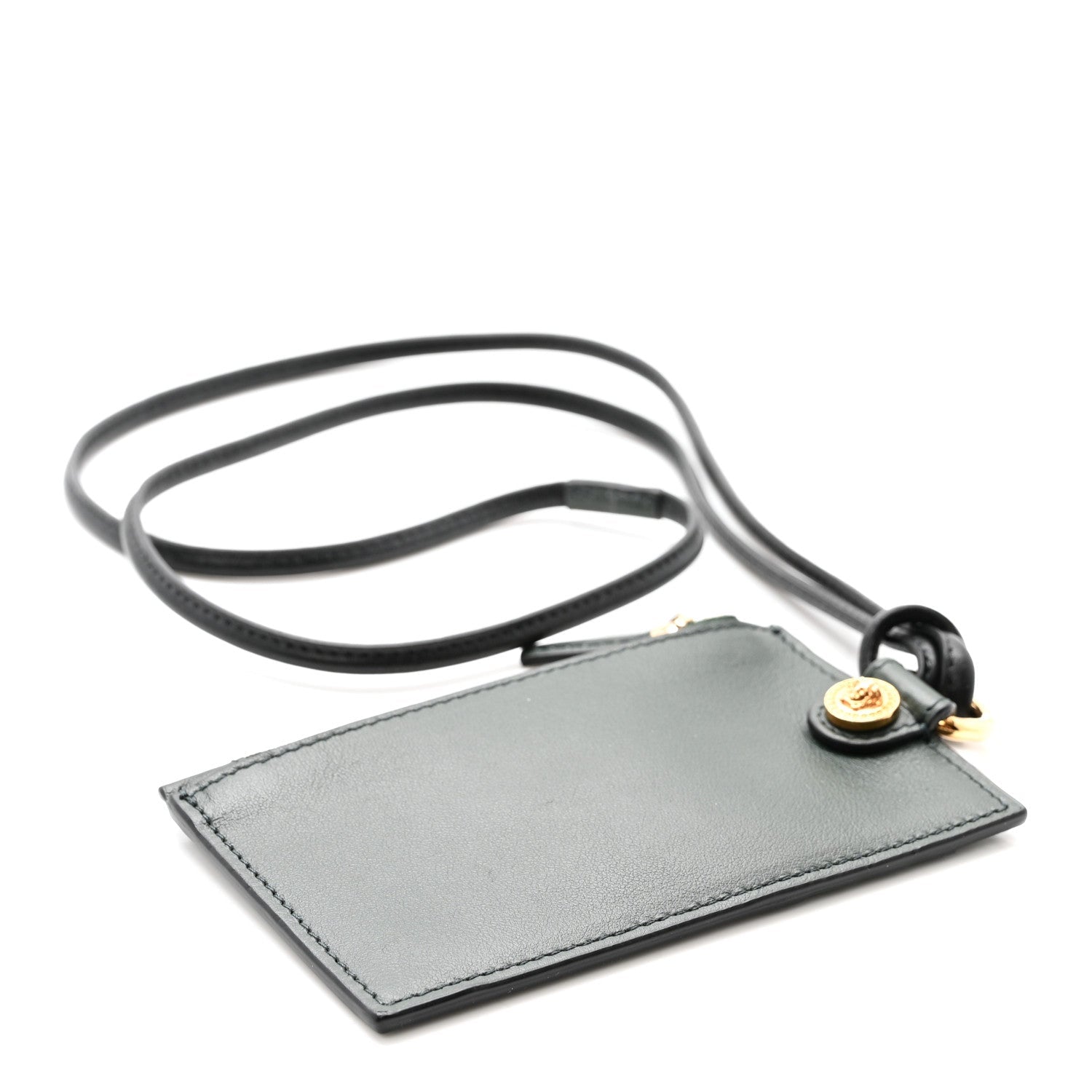 Calfskin Medusa Lanyard Zip Pouch Card Holder Bottle Green