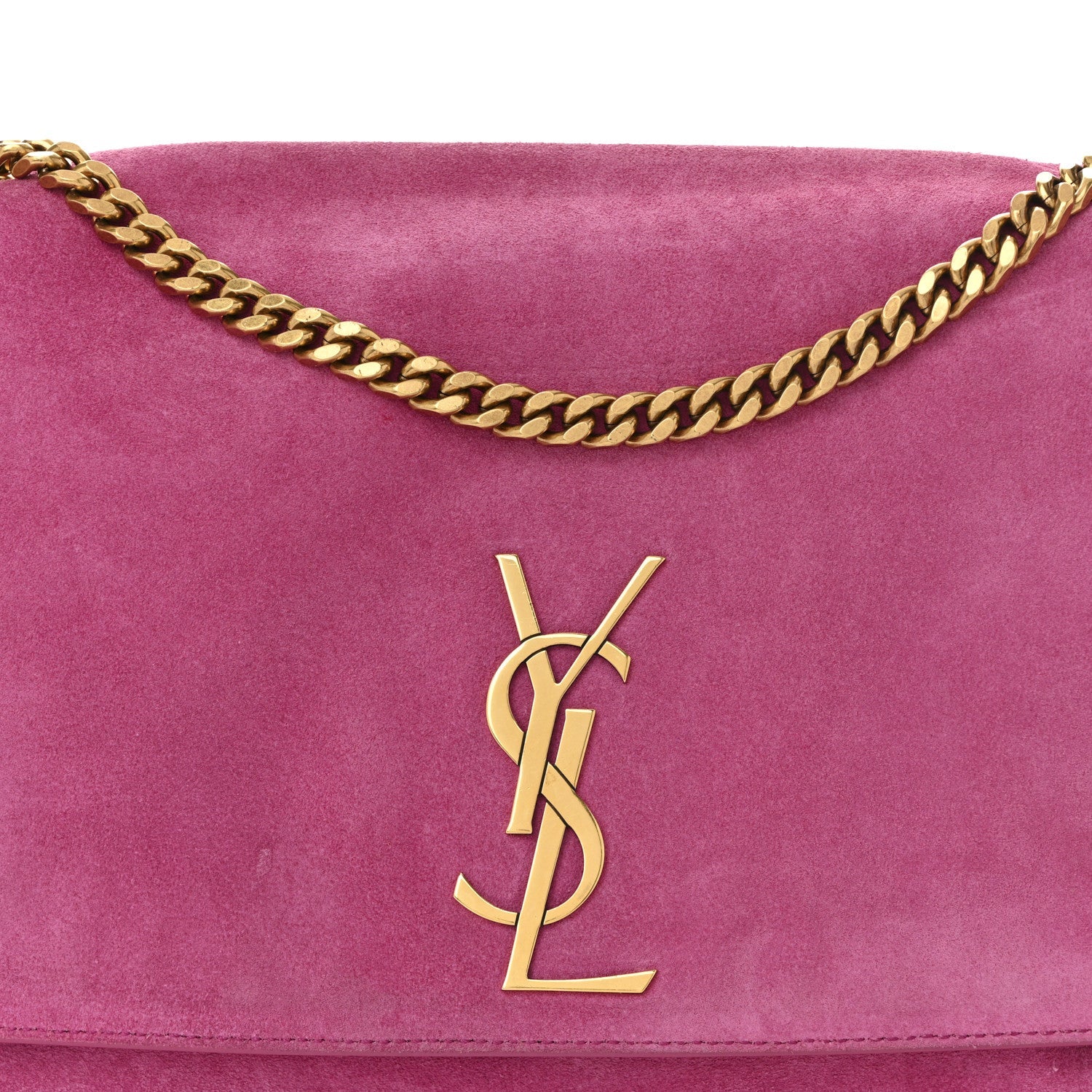 Smooth Calfskin Suede Medium Reversible Monogram Kate Satchel Rose Rubis