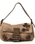 Wool Pony Hair Flower Applique Baguette Brown