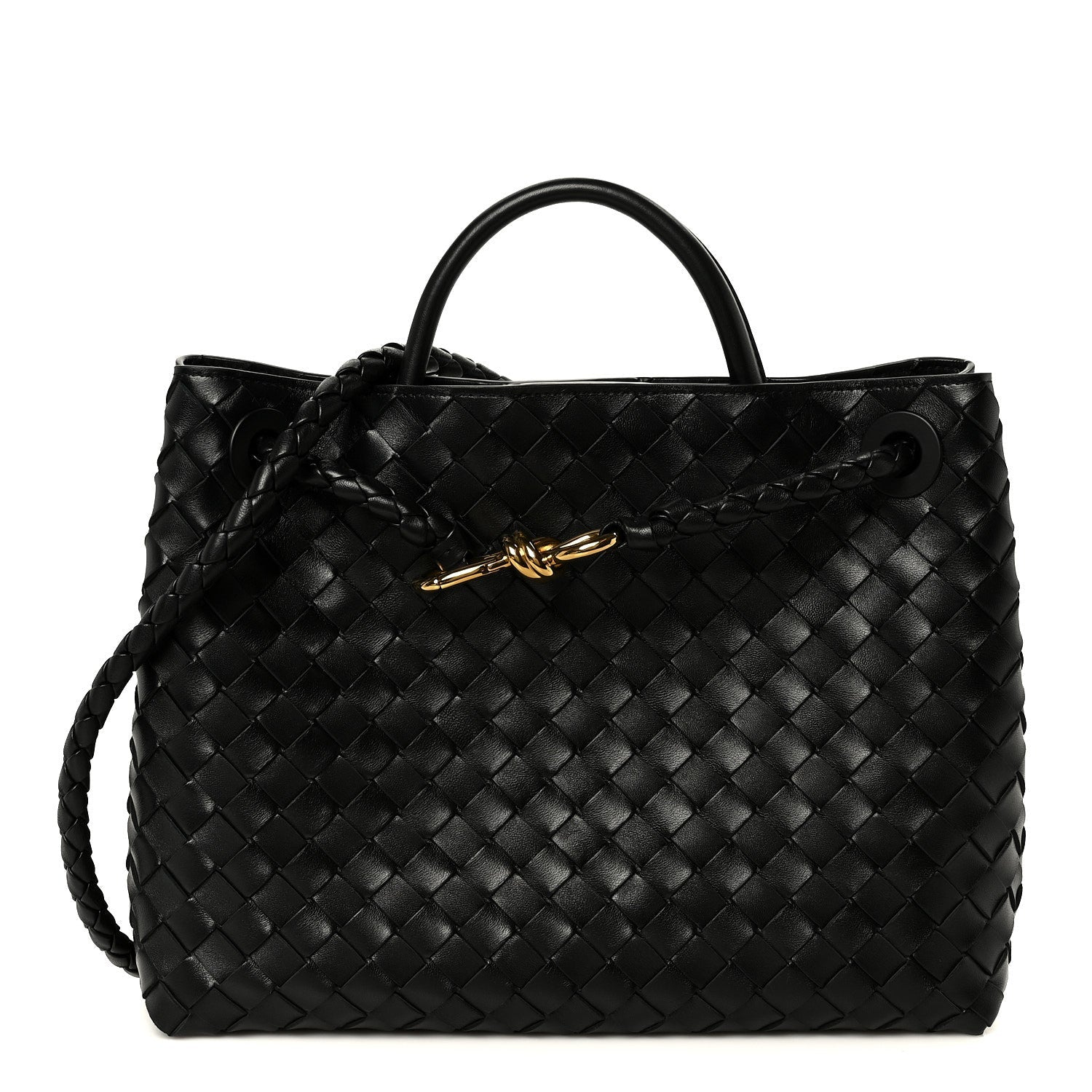 Nappa Intrecciato Medium Andiamo Shoulder Bag Black