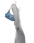 Washed Denim Quilted Large Trendy Pockets Hobo Blue