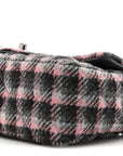 Wool Plaid Quilted Mini Rectangular Flap Pink Grey Multicolor