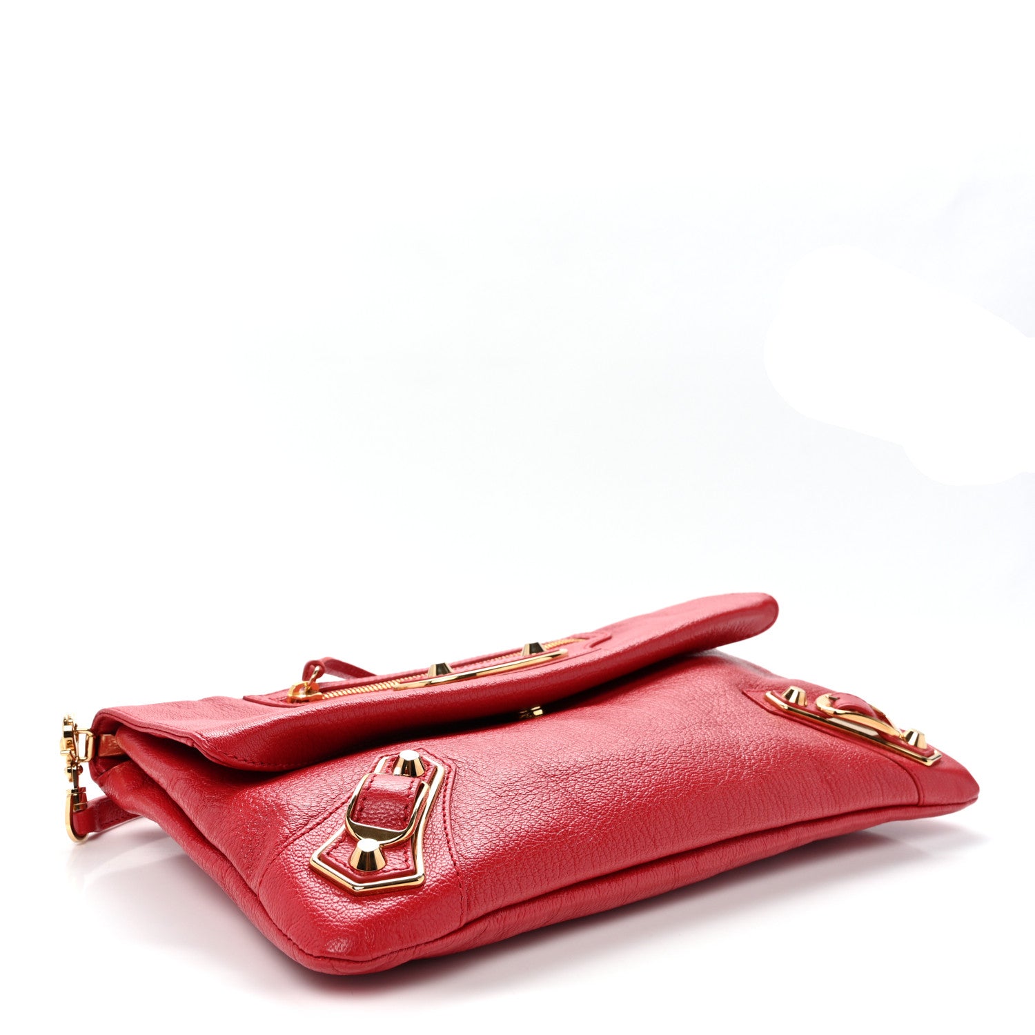 Chevre Gold Metallic Edge Hardware Envelope Clutch Rouge Grenade