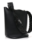 Smooth Calfski Large Woven Pebble Bucket Bag Black