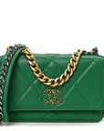 Lambskin Quilted CHNL 19 Wallet On Chain WOC Green