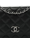 Lambskin Quilted Enamel CC Wallet on Chain WOC Black