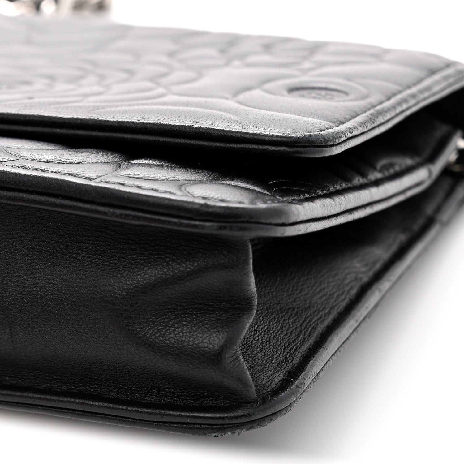 Lambskin Camellia Embossed Wallet On Chain WOC Black