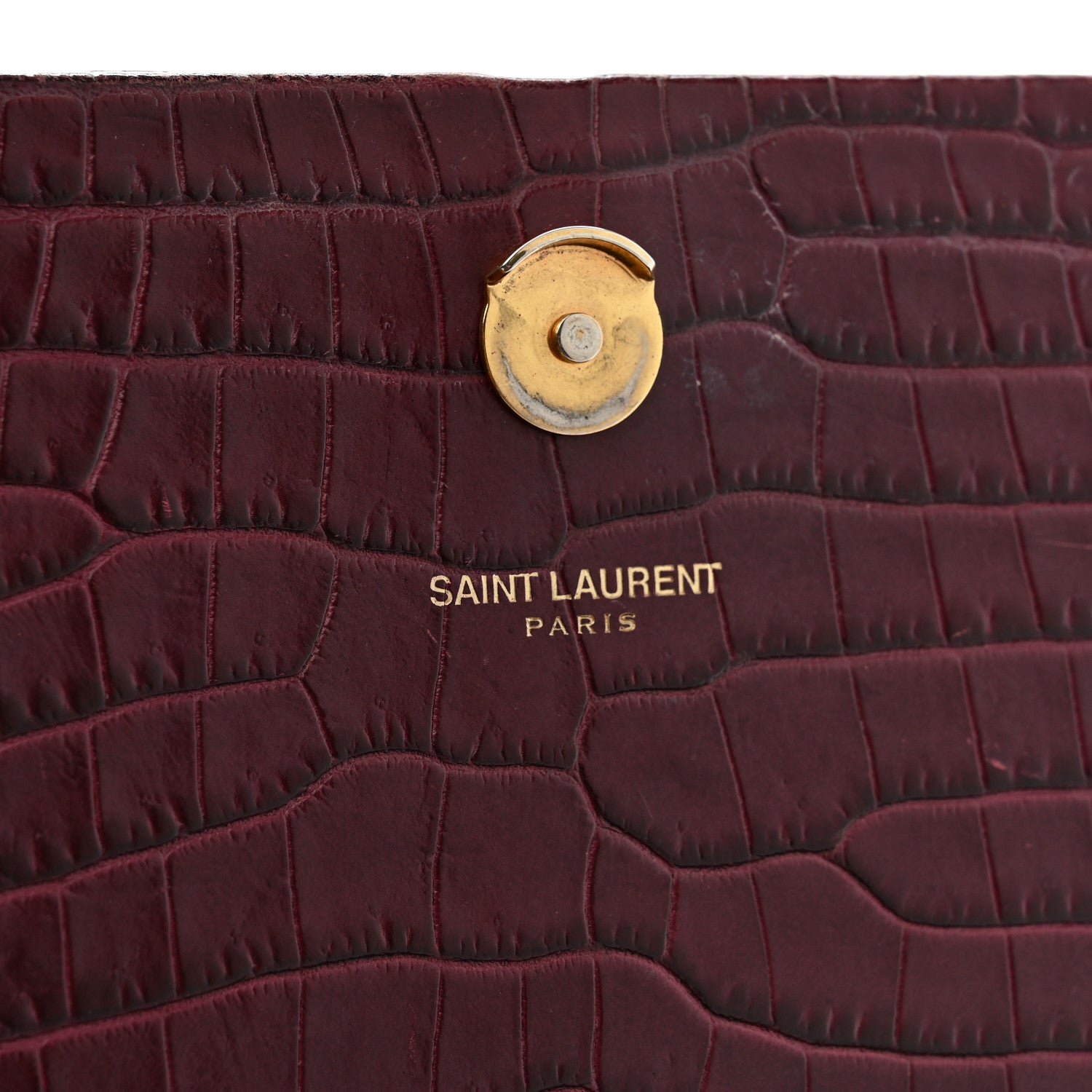 Calfskin Crocodile Embossed Medium Classic Monogram Kate Tassel Satchel Dark Red
