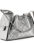 Metallic Caviar Quilted Small CHNL 25 Handbag Anthracite
