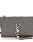 Calfskin Crocodile Embossed Kate Monogram Tassel Chain Wallet Fog