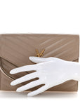 Grain De Poudre Matelasse Chevron Monogram Envelope Clutch Dark Beige
