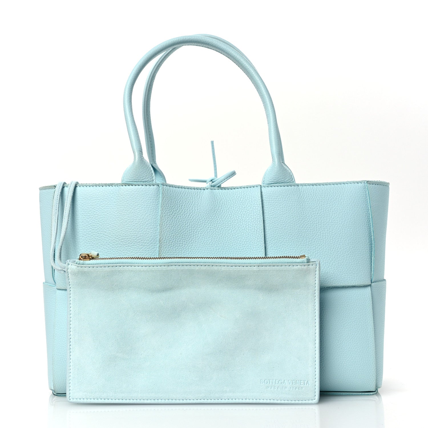 Grained Calfskin Maxi Intrecciato Small Arco Tote Pale Blue