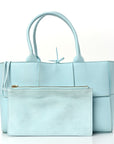 Grained Calfskin Maxi Intrecciato Small Arco Tote Pale Blue