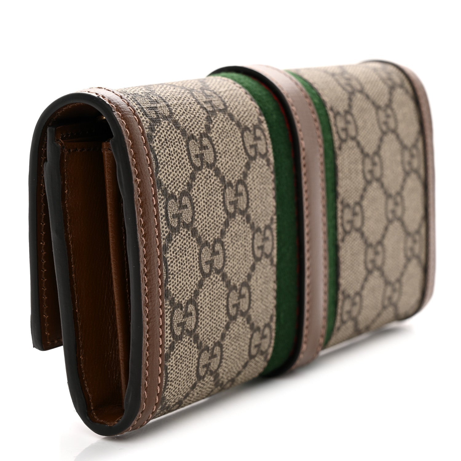 GG Supreme Monogram Azalea Calfskin Web Jackie 1961 Chain Wallet Beige Ebony Brown Sugar