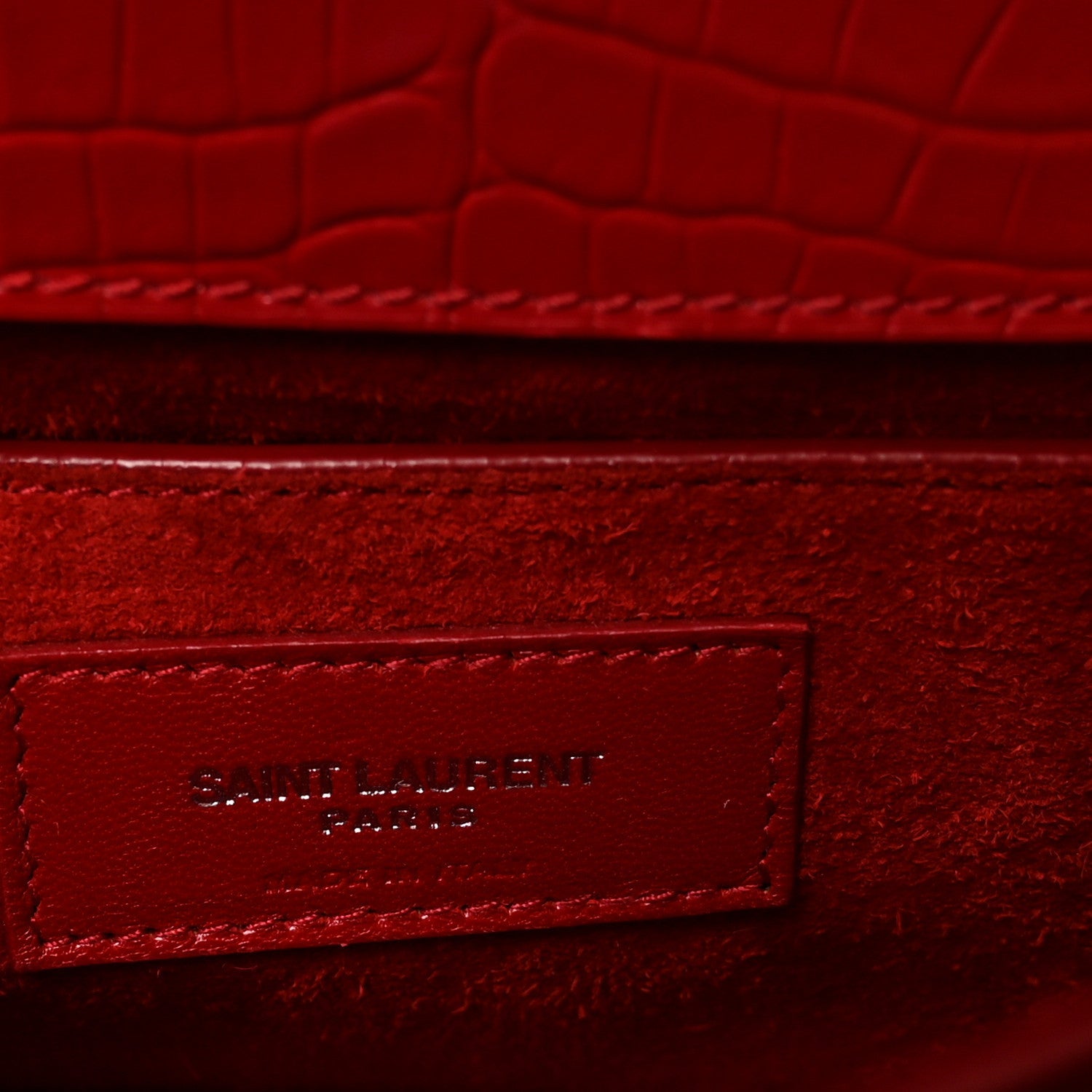 Calfskin Crocodile Embossed Medium Monogram Sunset Rouge Eros