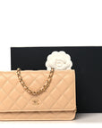 Caviar Quilted Wallet on Chain WOC Beige