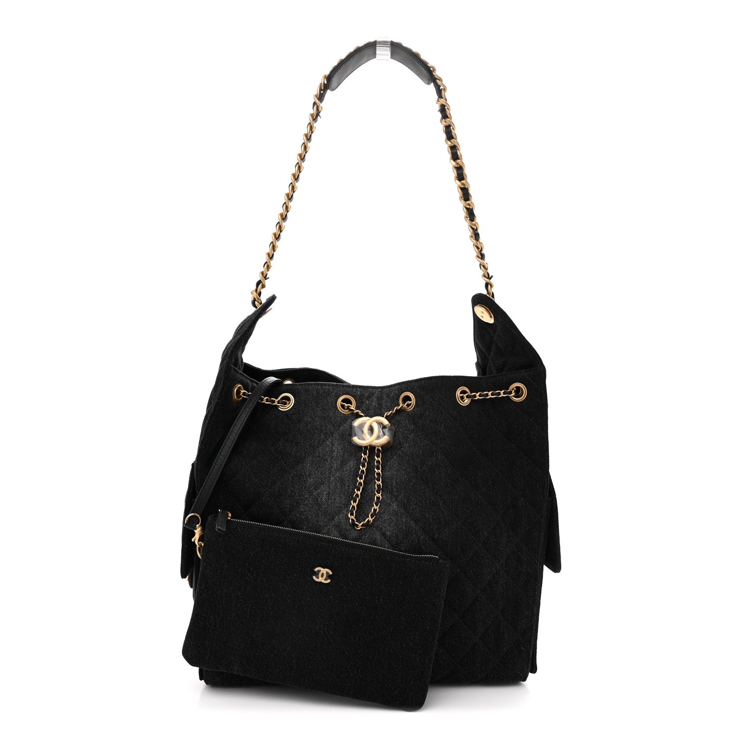 Washed Denim Quilted Medium CHNL 25 Handbag Black