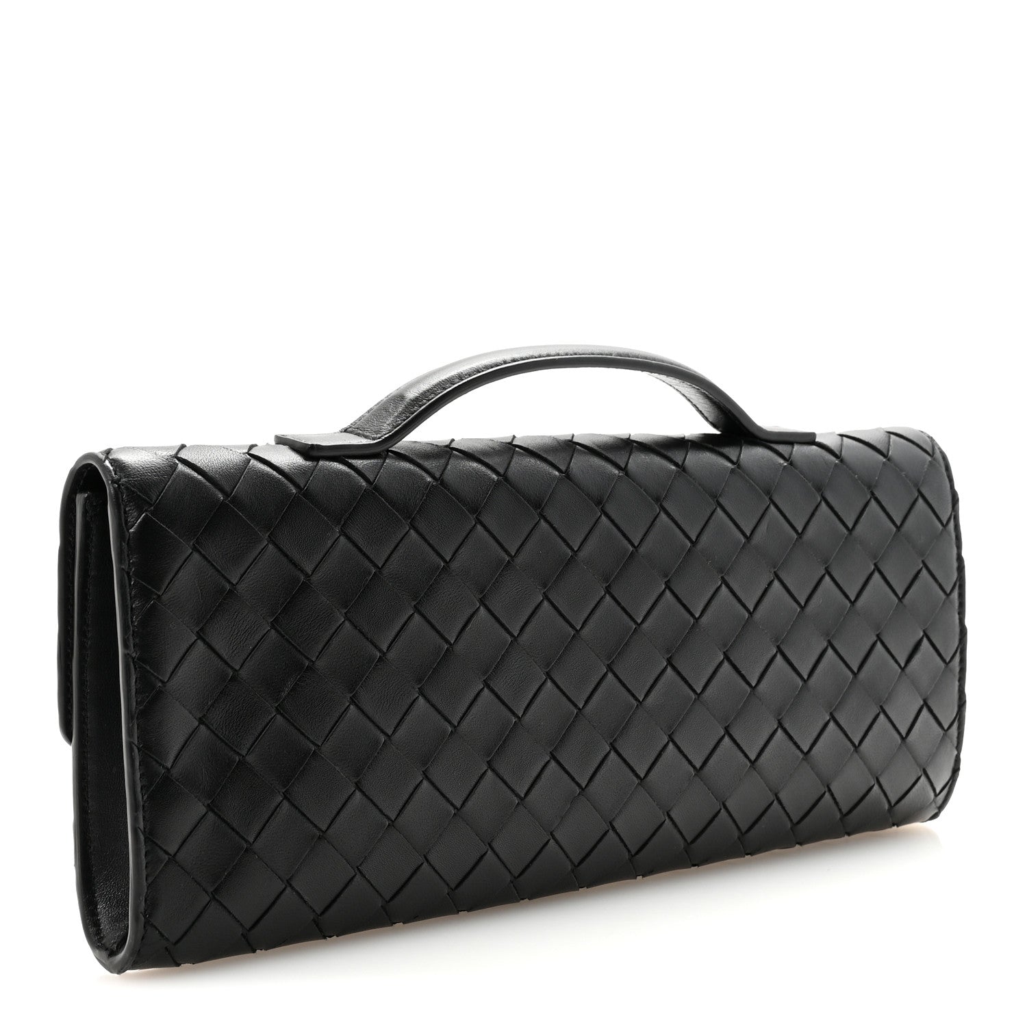 Nappa Intrecciato Long Andiamo Top Handle Clutch Black