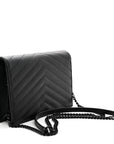 Grain De Poudre Matelasse Chevron Monogram Monochrome Envelope Chain Wallet Black