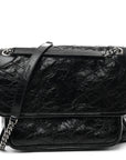 Crinkled Calfskin Matelasse Monogram Medium Niki Chain Satchel Black