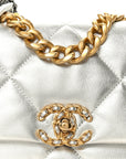 Metallic Lambskin Quilted Medium CHNL 19 Flap Silver