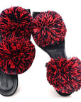 Calfskin Pom Slide Sandals 36 Navy Red
