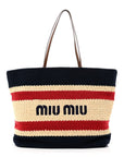 Raffia Crochet Stripe Tote Natural Blue